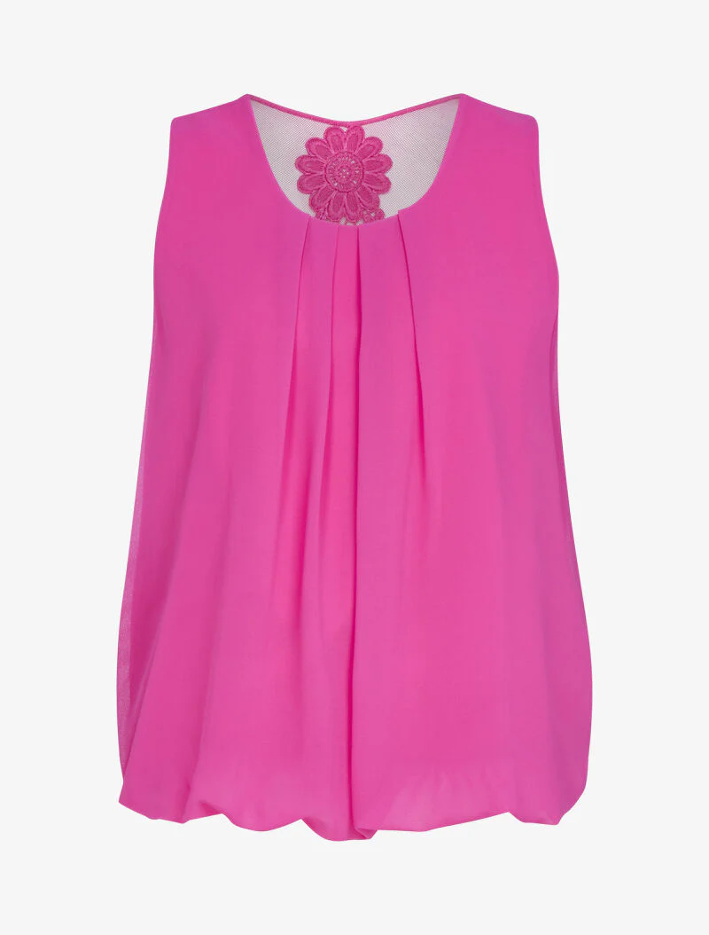 Top à détails résille et crochet - fushia