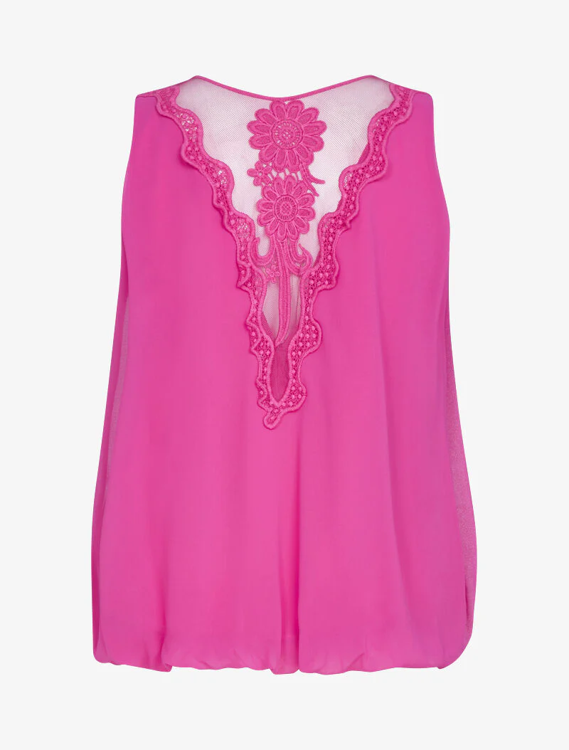 Top à détails résille et crochet - fushia - Image 2