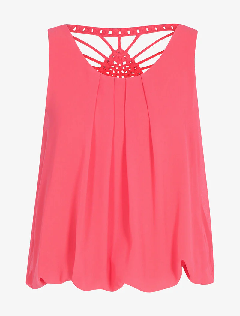 Top à dos brodé - corail