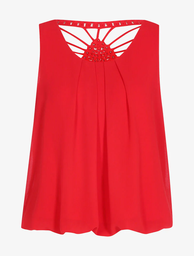 Top à dos brodé - rouge