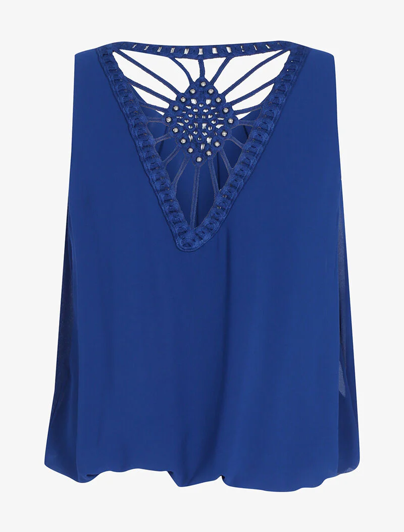Top à dos brodé - bleu - Image 2