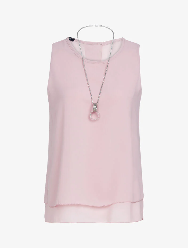 Top à dos fendu et dentelle - rose - Image 3