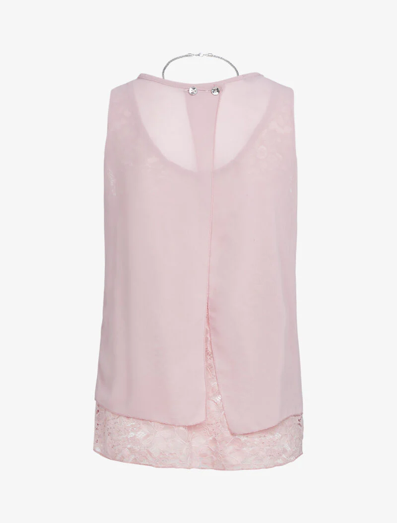 Top à dos fendu et dentelle - rose - Image 4