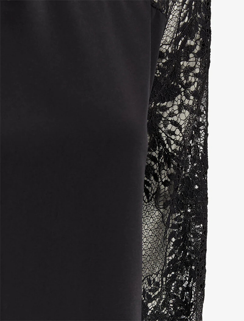 Top à empiècement dentelle fleurie - Noir - Image 3
