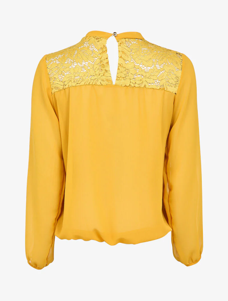 Top à empiécement dentelle - Jaune - Image 2