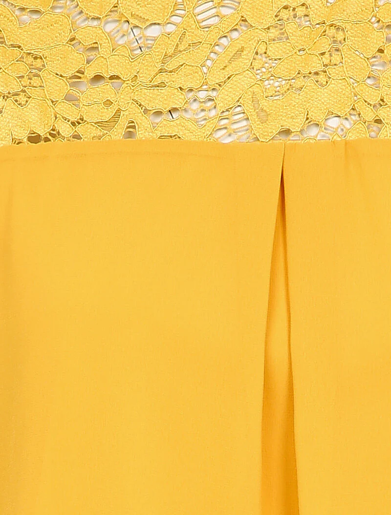 Top à empiécement dentelle - Jaune - Image 3
