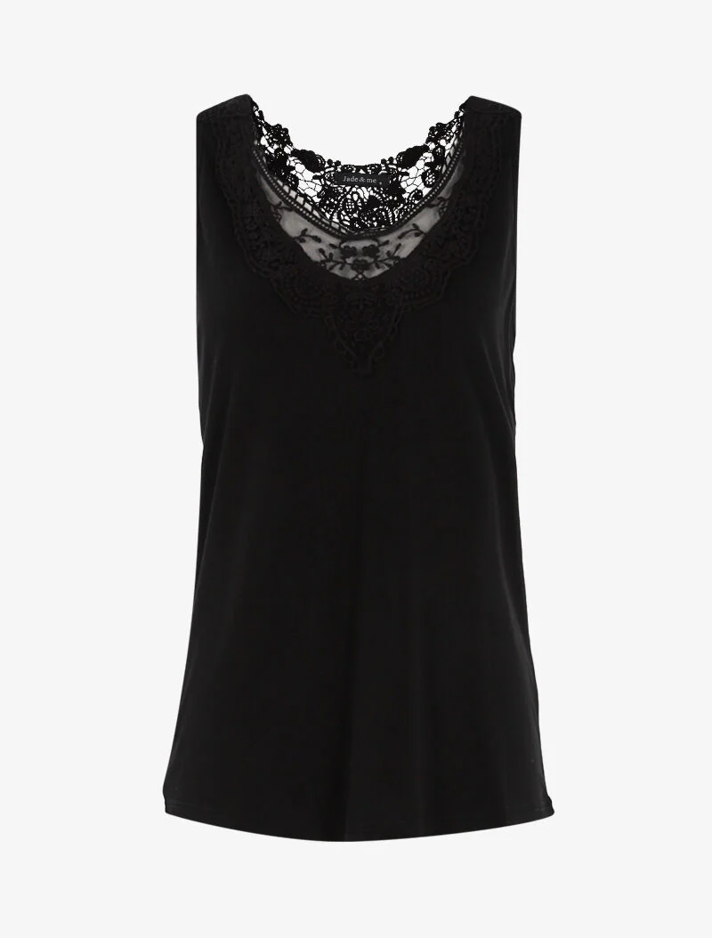 Top à empiècements tulle et crochet - noir