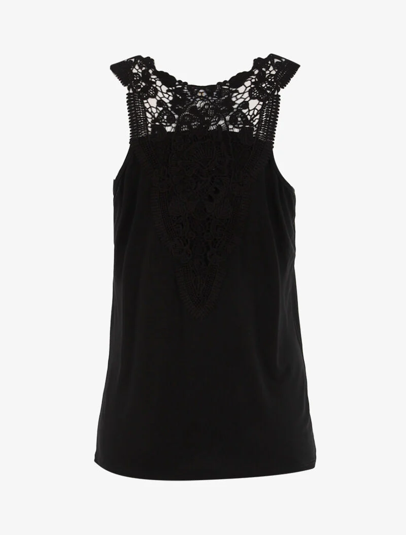 Top à empiècements tulle et crochet - noir - Image 2