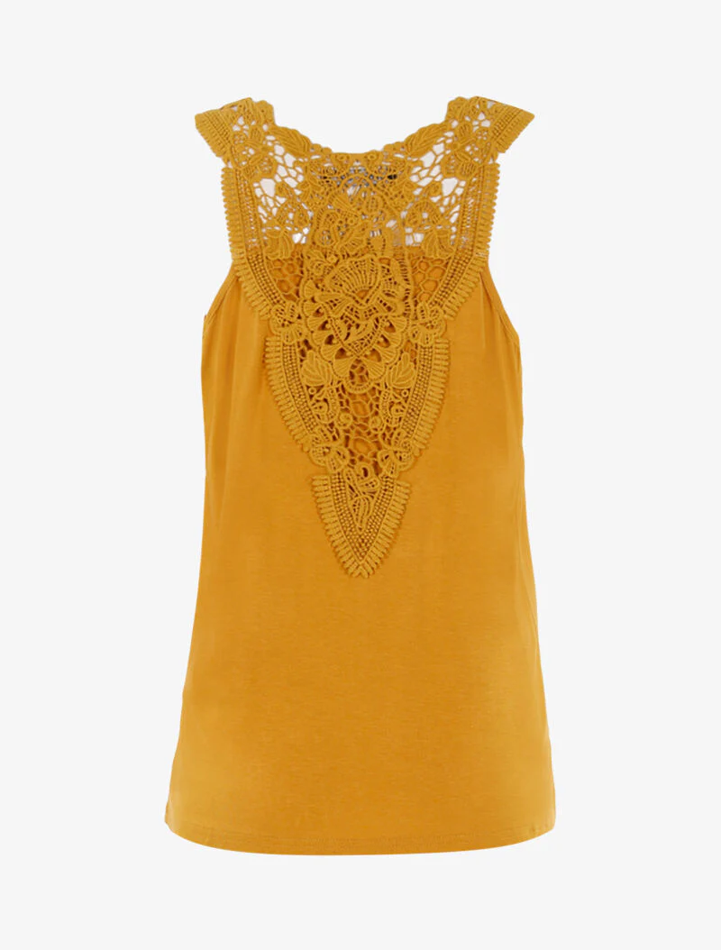 Top à empiècements tulle et crochet - jaune - Image 2