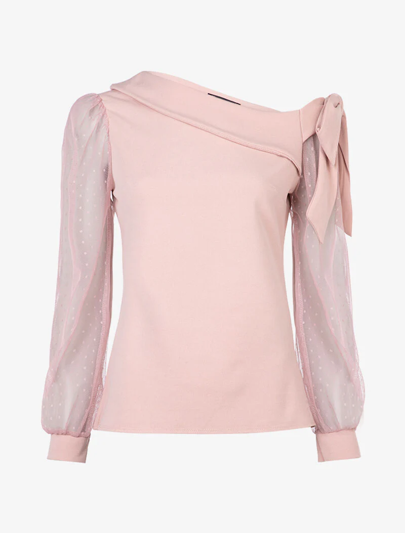Top à encolure asymétrique et tulle - rose