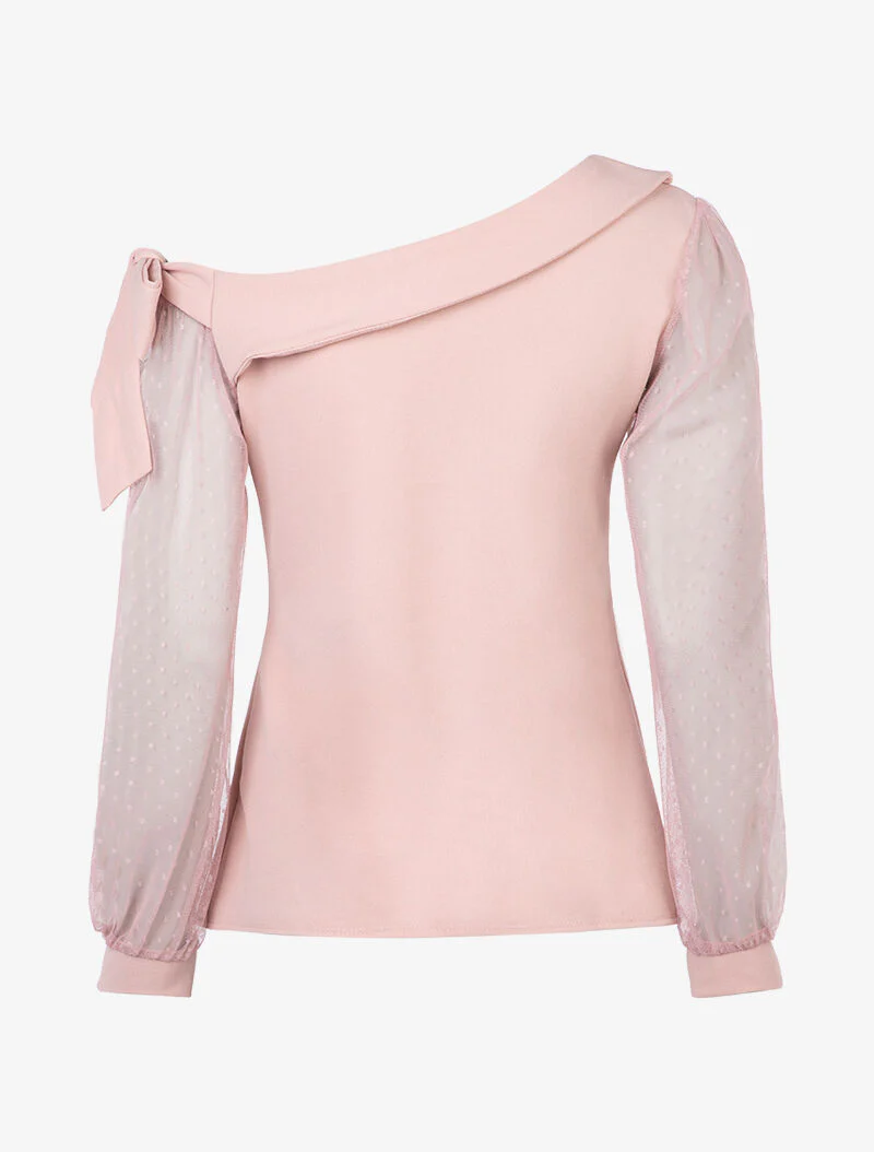 Top à encolure asymétrique et tulle - rose - Image 2