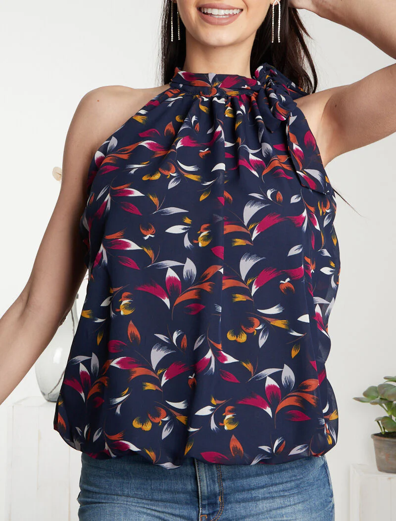 Top à imprimé feuilles graphiques - marine