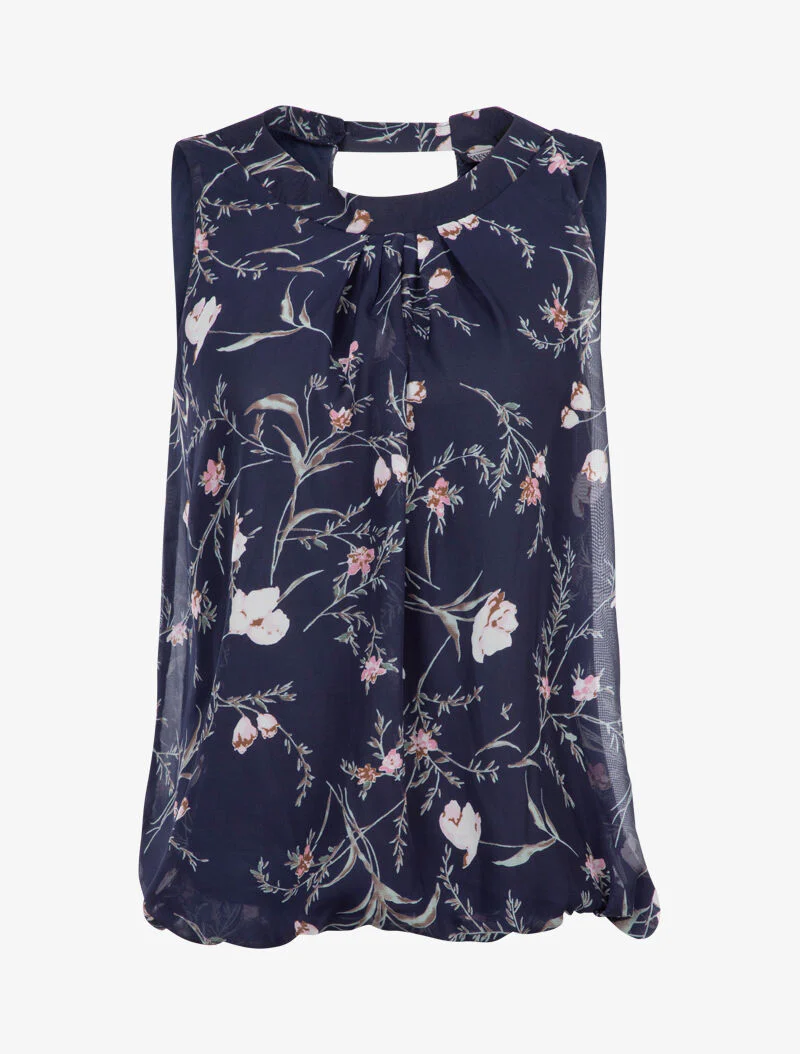 Top à imprimé fleurs stylisées - marine