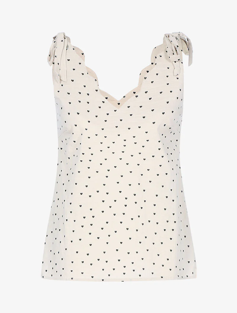 Top à imprimé petits coeurs - beige