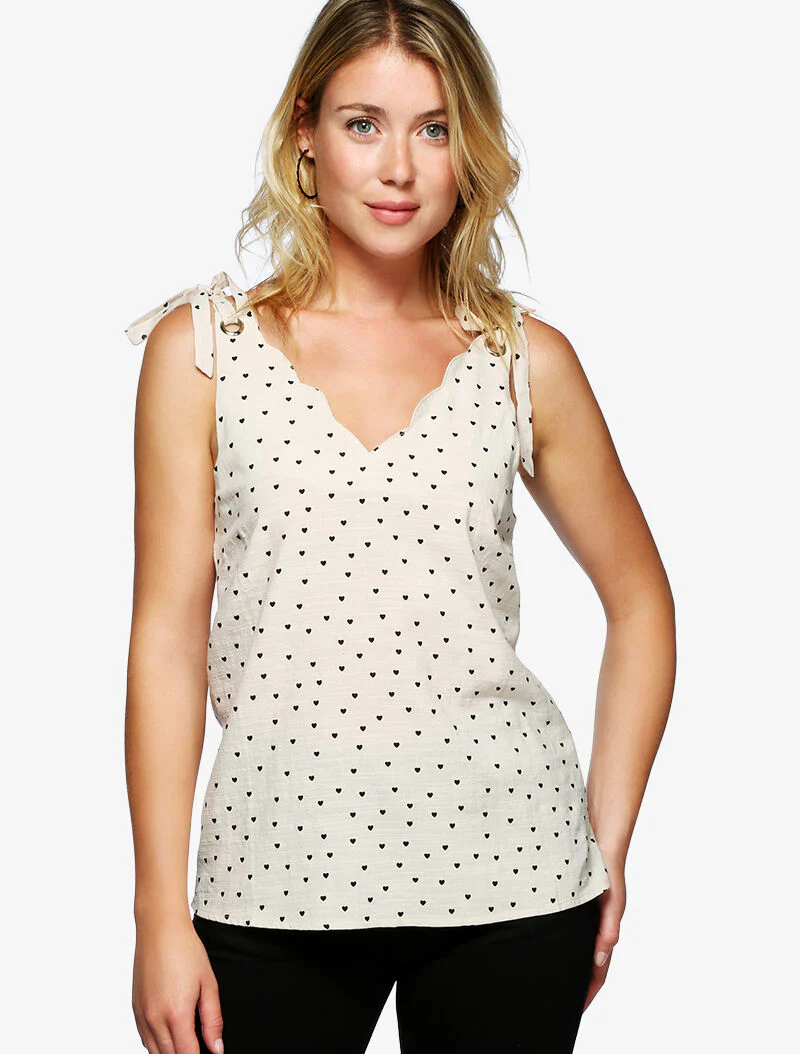 Top à imprimé petits coeurs - beige - Image 5