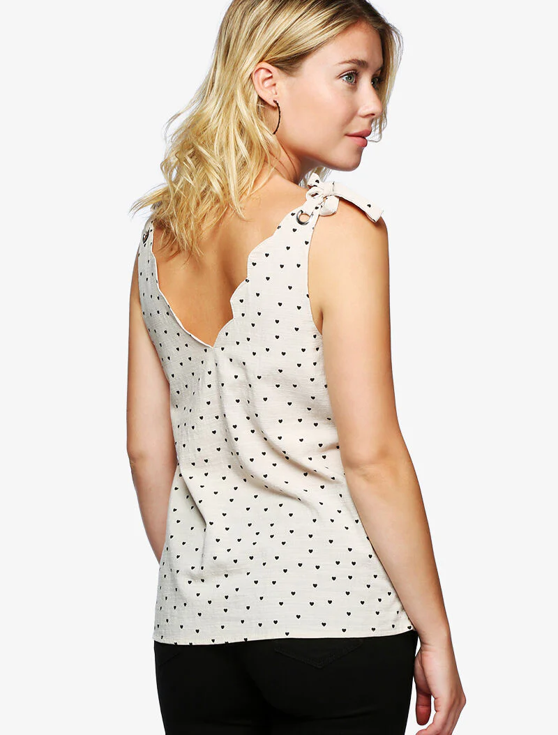 Top à imprimé petits coeurs - beige - Image 6