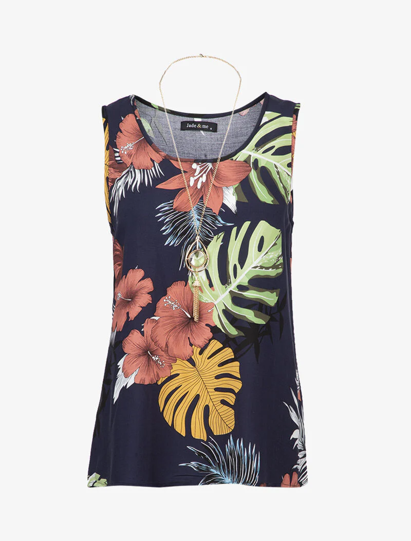 Top à imprimé tropical - marine