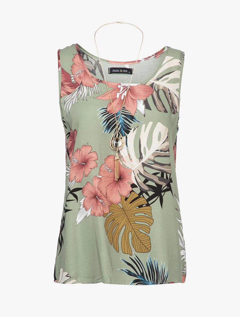 Top à imprimé tropical - kaki