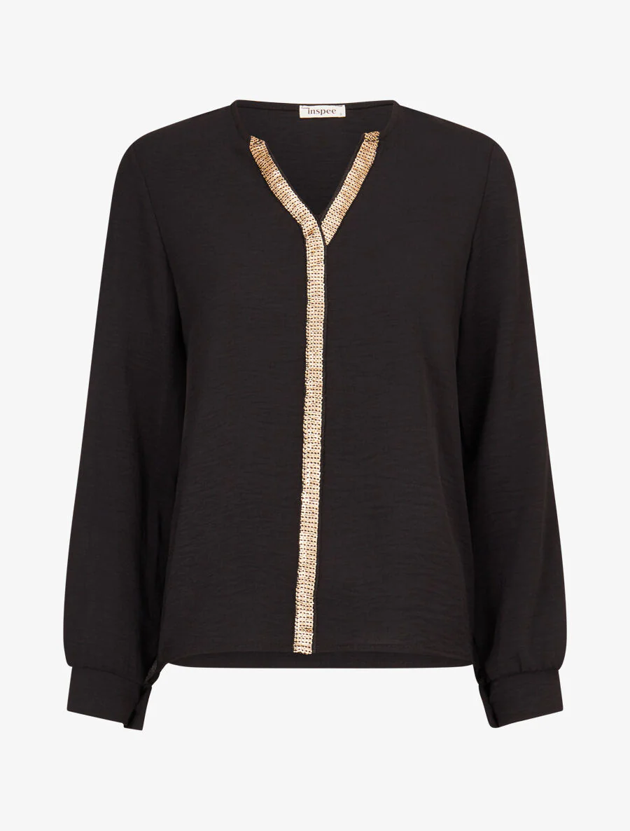 Top à liseret doré - Noir