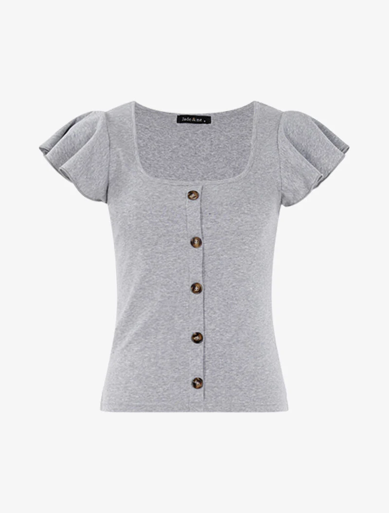 Top à manches courtes volantées - gris chiné