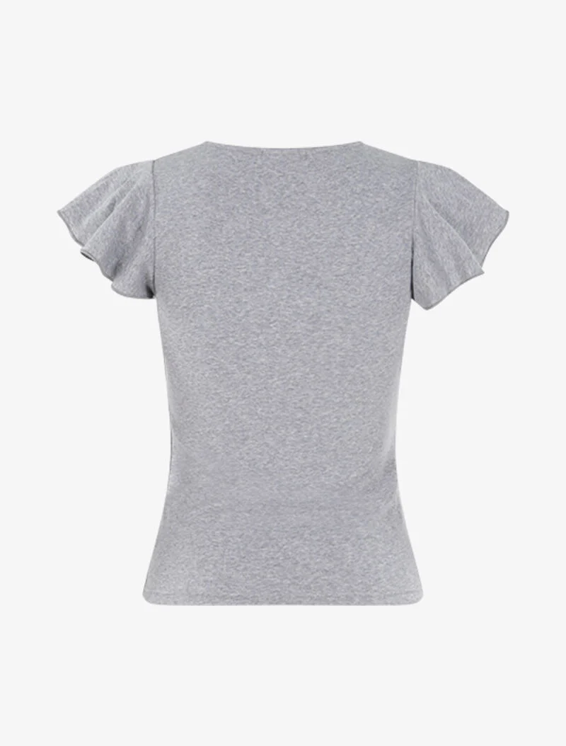 Top à manches courtes volantées - gris chiné - Image 2