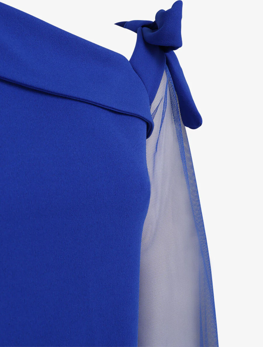 Top à manches en tulle et détail noeud - Bleu électrique - Image 3