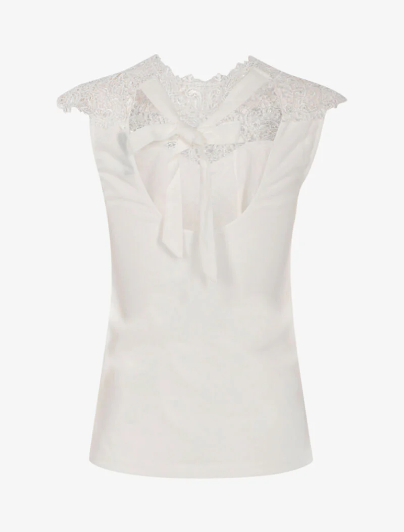 Top à plastron en dentelle festonnée - écru - ecru - Image 2