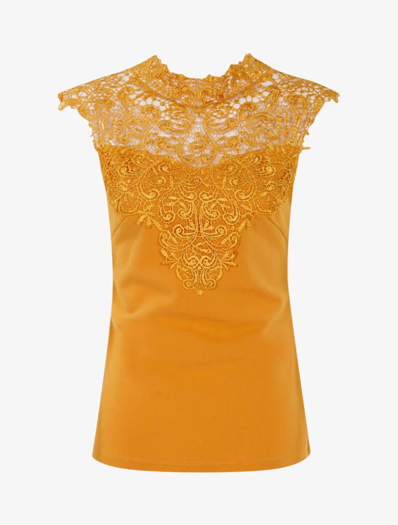 Top à plastron en dentelle festonnée - jaune