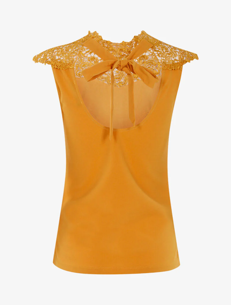 Top à plastron en dentelle festonnée - jaune - Image 2