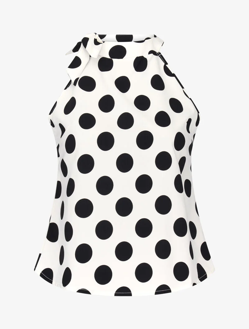 Top à pois avec col à nouer - blanc