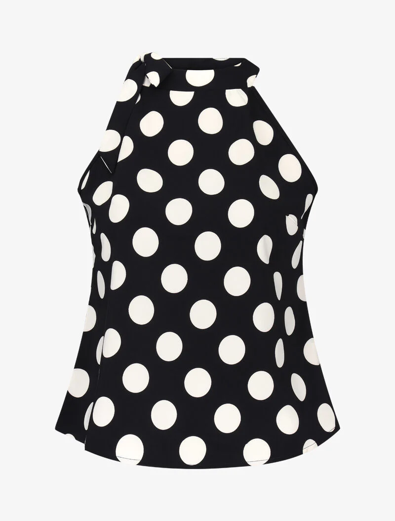 Top à pois avec col à nouer - noir