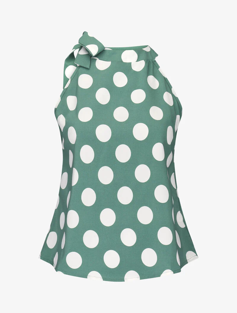 Top à pois avec col à nouer - vert - Image 2