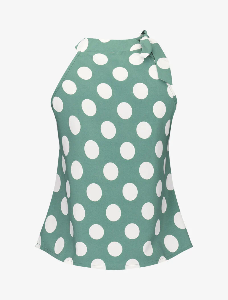 Top à pois avec col à nouer - vert - Image 3
