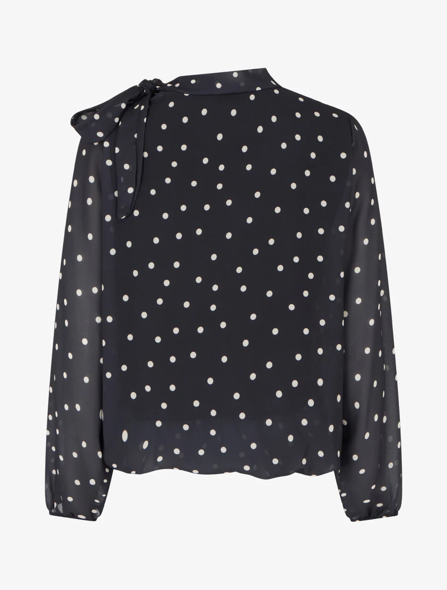 Top à pois et col lavallière - Bleu nuit - Image 2