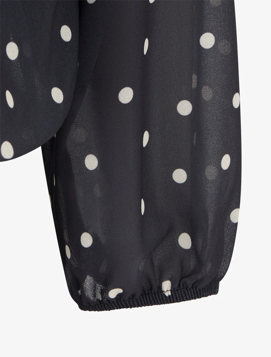 Top à pois et col lavallière - Bleu nuit - Image 3