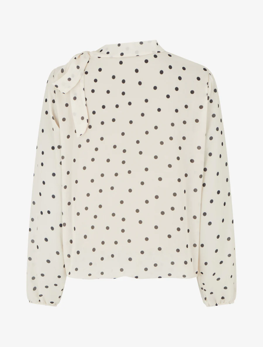 Top à pois et col lavallière - Beige - Image 3