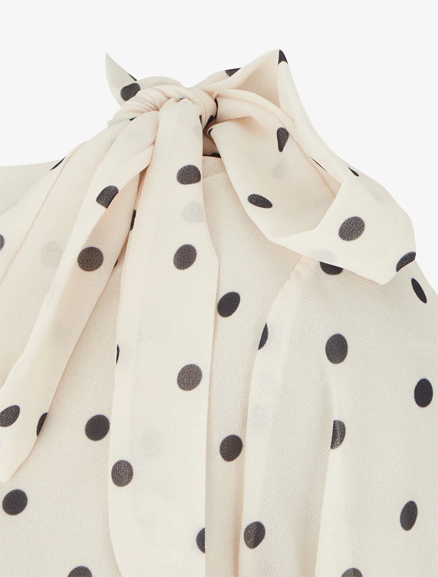 Top à pois et col lavallière - Beige - Image 4