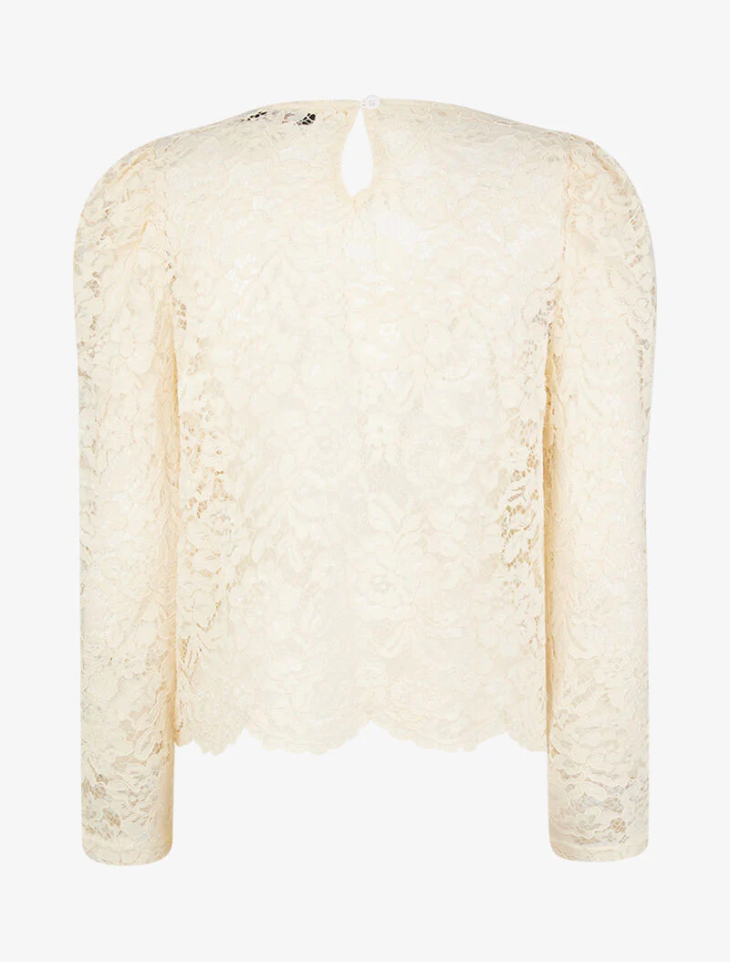 Top ajouré en dentelle festonnée - beige - Image 2