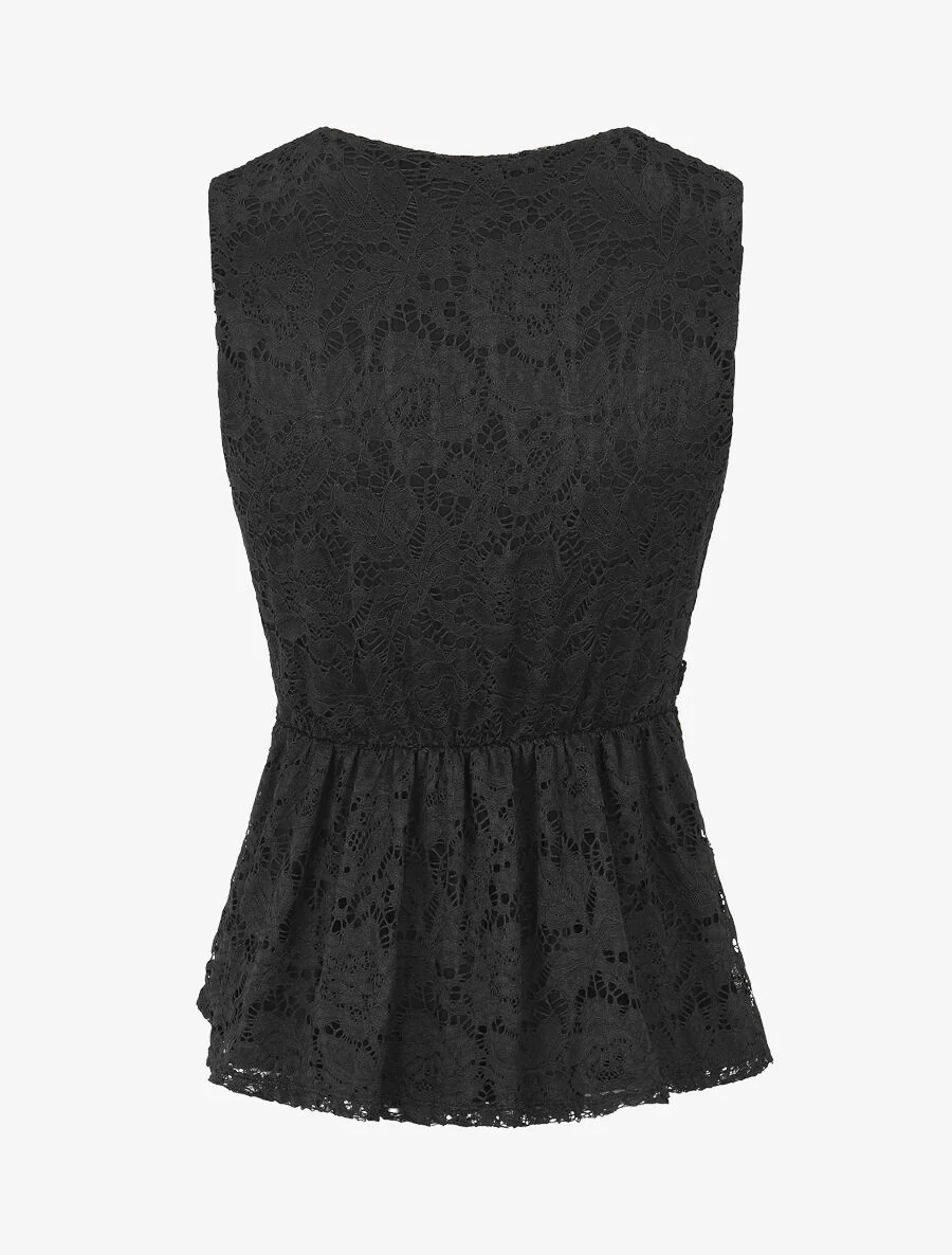 Top ajusté sans manches en dentelle - Noir - Image 2