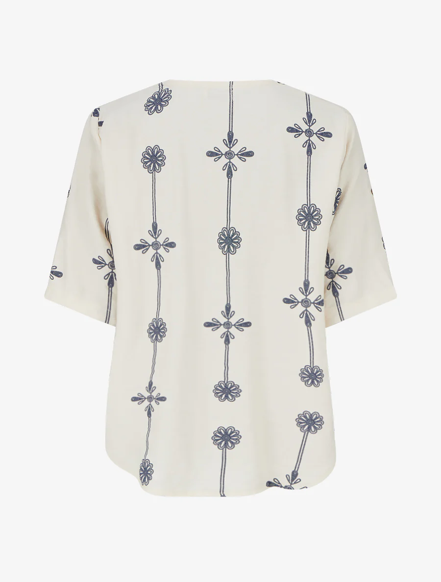 Top ample à manches courtes imprimé floral - Beige - Image 2