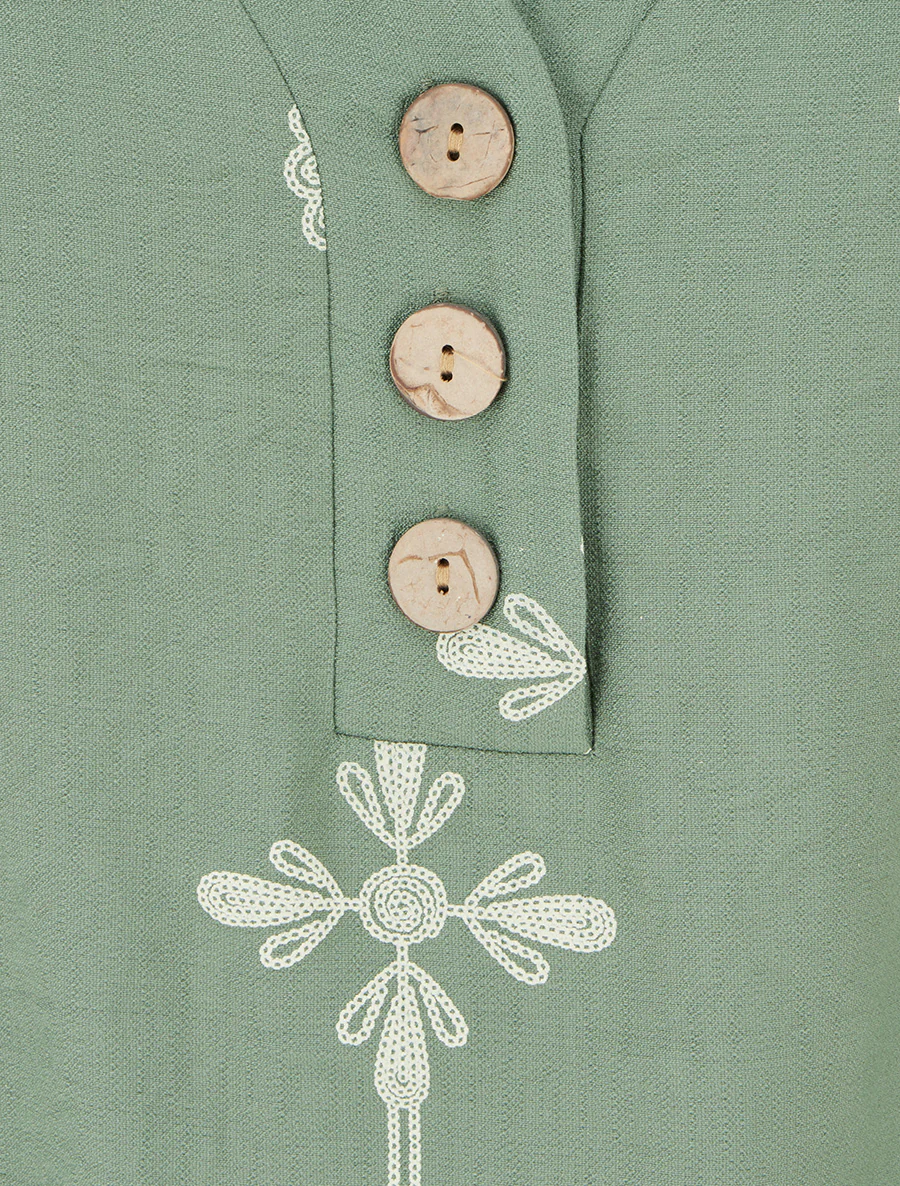 Top ample à manches courtes imprimé floral - Kaki - Image 3