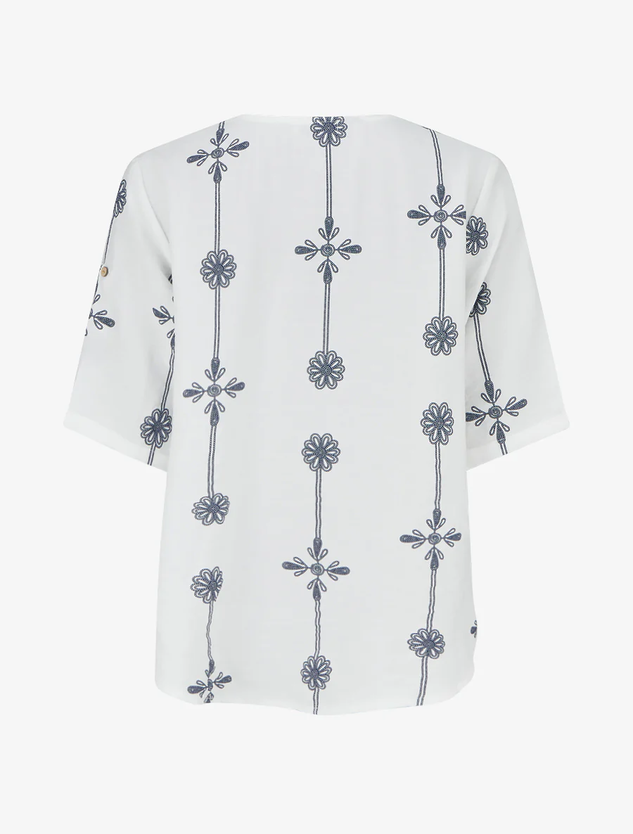 Top ample à manches courtes imprimé floral - Blanc - Image 2