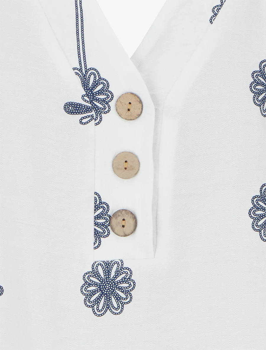 Top ample à manches courtes imprimé floral - Blanc - Image 3