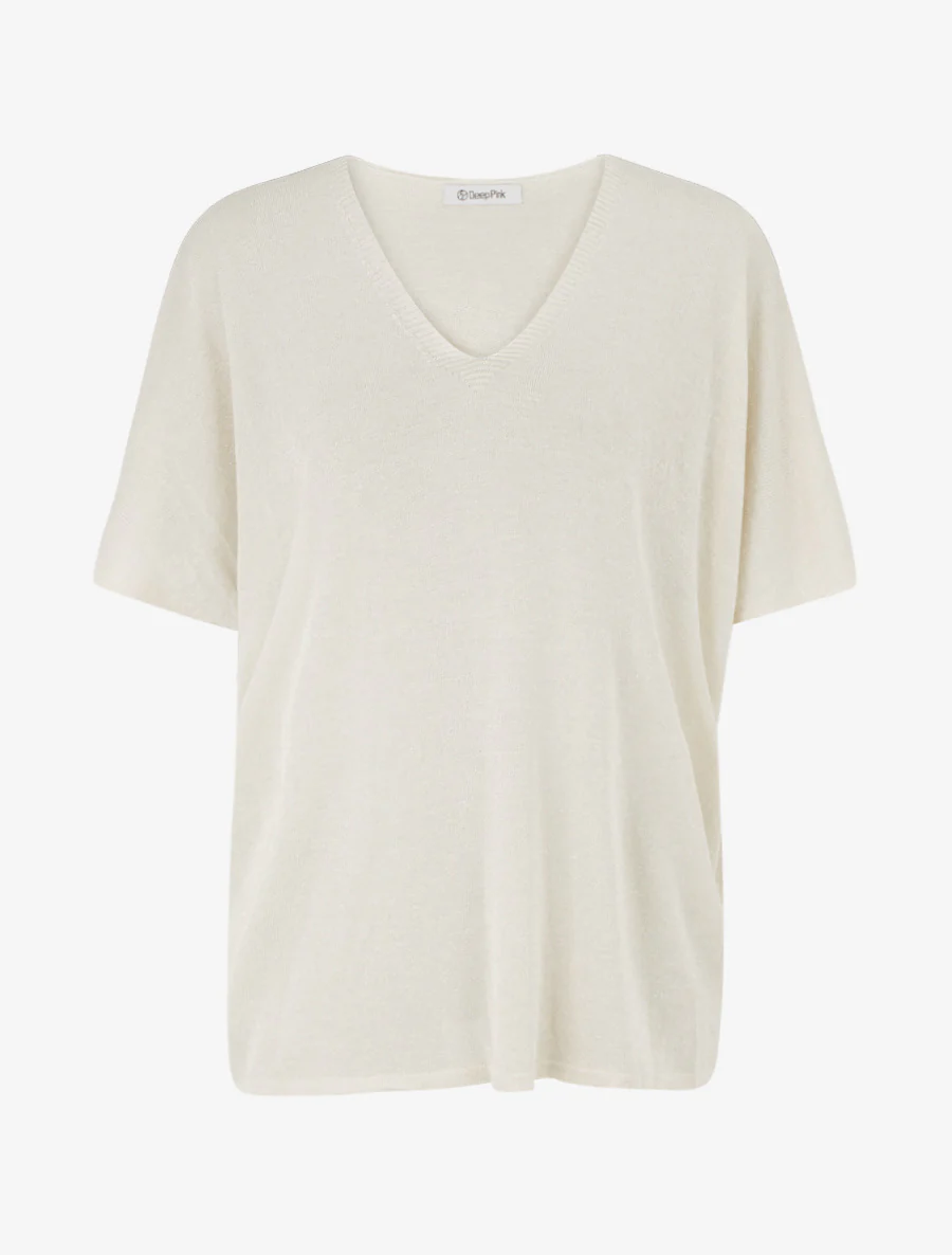 Top ample manches courtes en maille fine irisée - Beige