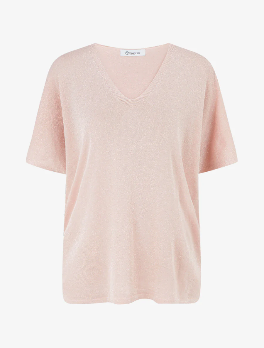 Top ample manches courtes en maille fine irisée - Rose