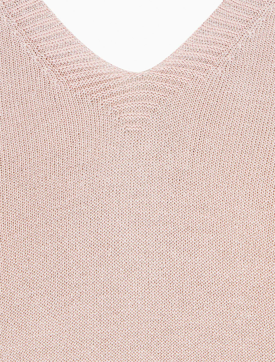 Top ample manches courtes en maille fine irisée - Rose - Image 3