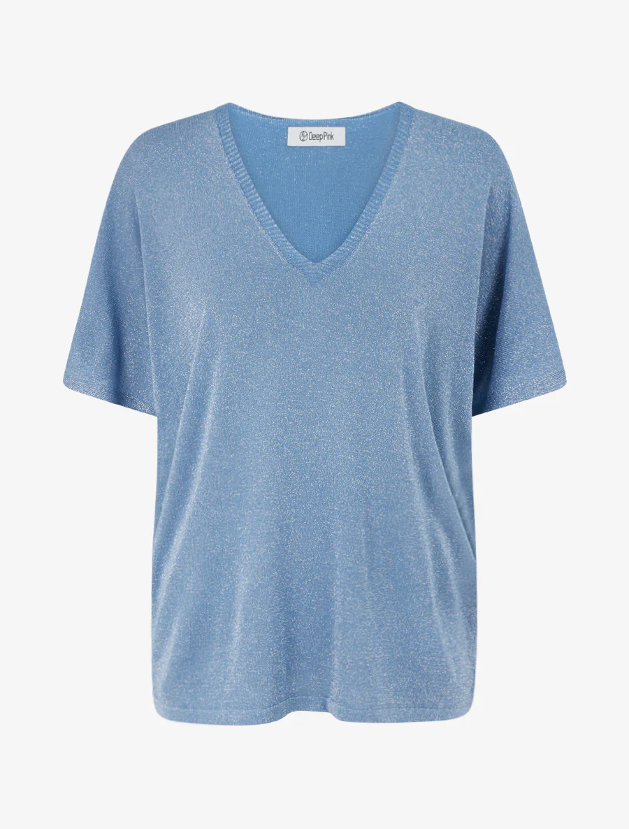 Top ample manches courtes en maille fine irisée - Bleu