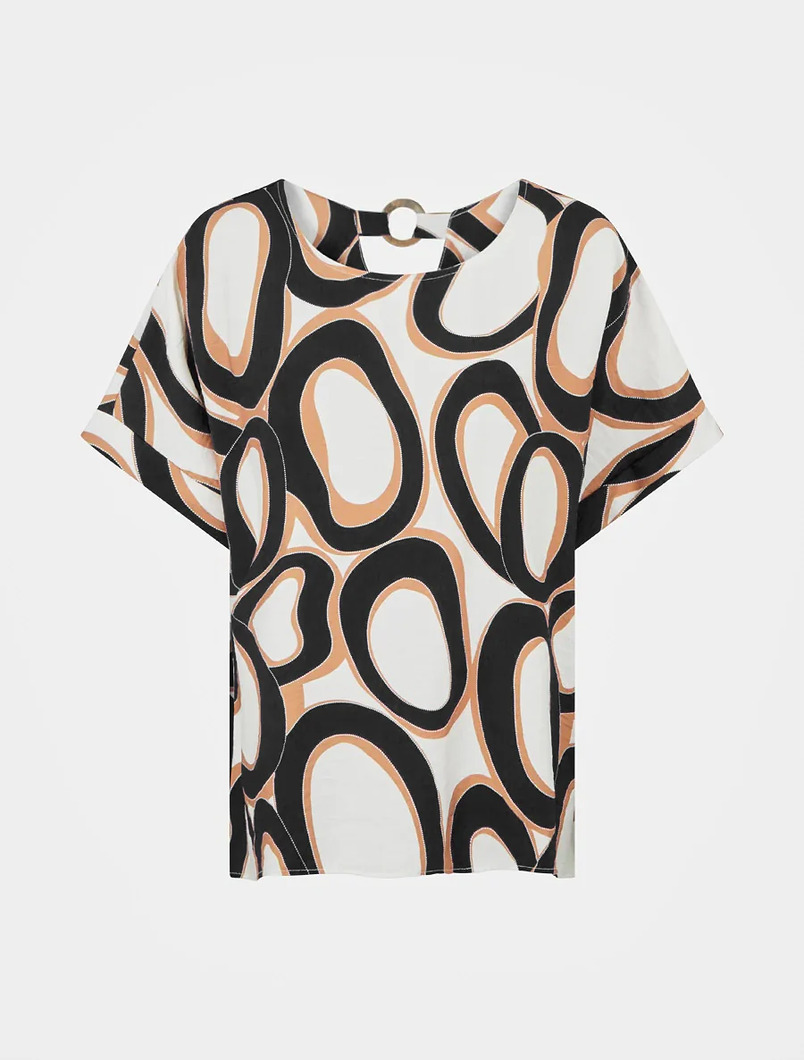 Top ample manches courtes imprimé stylisé - Noir