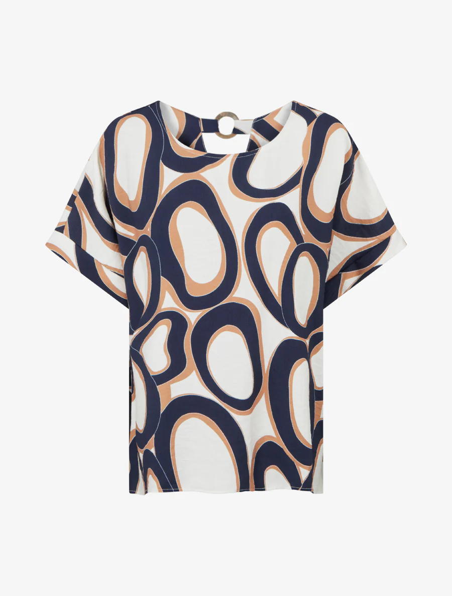 Top ample manches courtes imprimé stylisé - Marine