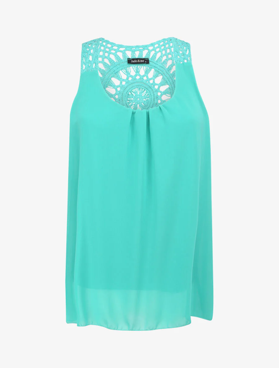 Top ample uni à dos en crochet - Turquoise